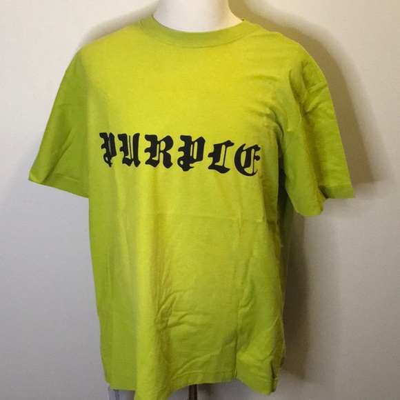 NWT PURPLE BRAND Graphic Logo T-Shirt in Bright Green Cotton (sz L) - Picture 1 of 7